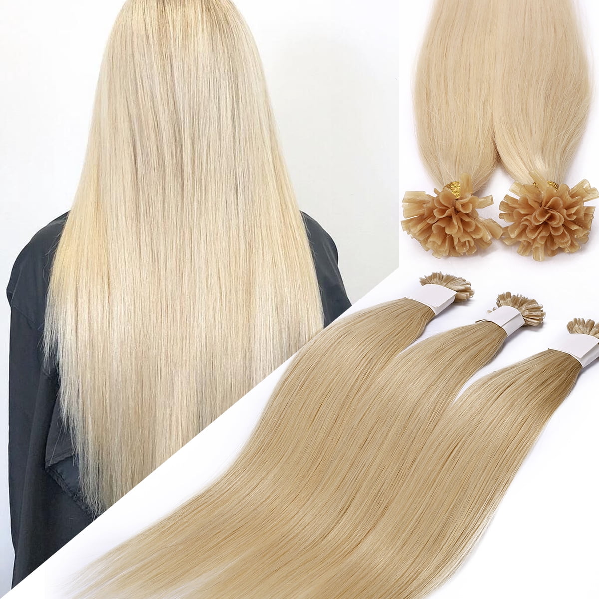 SEGO U Tip Hair Extensions Pre Bonded Fusion Hairpieces 100% Remy Human Hair U-tip Nail Tipped Keratin Glue Stick Microlink Blonde Hair Extension for Women 50 Strands