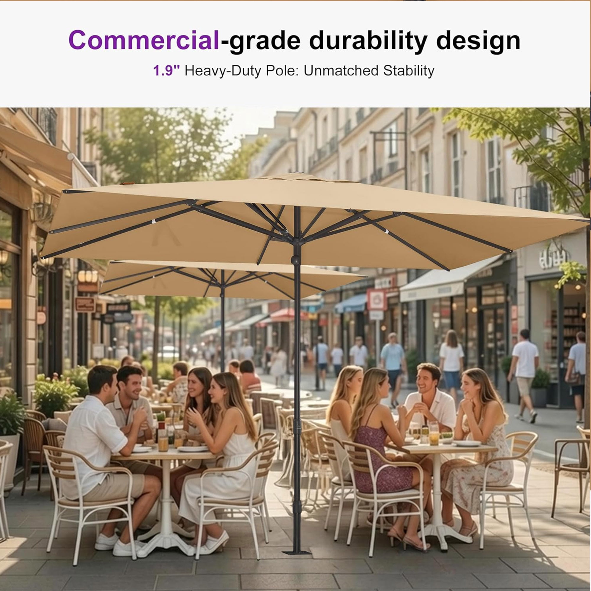 PURPLE LEAF OUTDOOR 8' x 5' Rectangular Semi-Auto Outdoor Patio Umbrella Aluminium Market Umbrella Table Umbrella with 1.89In Rod and 6 Sturdy Ribs for Deck Lawn Pool Garden, Beige