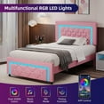 thumbnail image 5 of 4 EVER WINNER Twin Size LED Bed Frame with Headboard，Upholstered Platform Bed Frame with LED Lights，Diamond Tufted Headboard and Footboard，Pink, 5 of 7