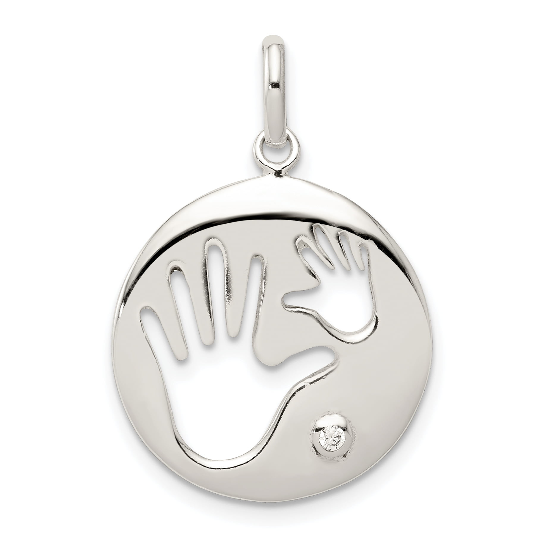Sterling Silver Polished Synthetic CZ Cut Out Hands Pendant 