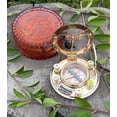 thumbnail image 4 of Antique Brass & Copper Sundial Compass, Sundial Clock in Leather Box Gift Sun Clock Ship Replica Watch, 4 of 7