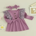 thumbnail image 3 of OUSITAID Robe d'Automne pour Bébé Fille Manches Longues Côtelées Robe Princesse Ligne A avec Bandeau, 3 of 8