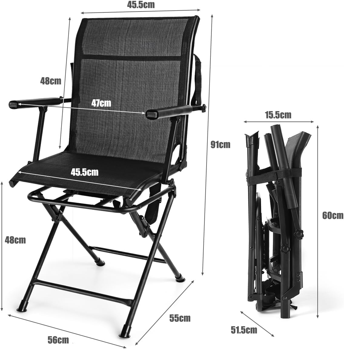 DORTALA 360 Degree Swivel Hunting Blind Chair, Portable Swivel Blind Stool w/Armrest, Sturdy Metal Frame, Mesh Back, Ground Hunting Blind Chair for Adults, Great for Outdoor, Hunting, Camping, Black