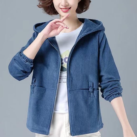 Drovellove Plus Size Women's Corduroy Jacket Long Sleeve Loose Fit Hooded Coat | Casual Winter Outerwear with Full Zip Front, Soft Fleece Lined Layer for Chilly Days, Versatile Street Style Topper