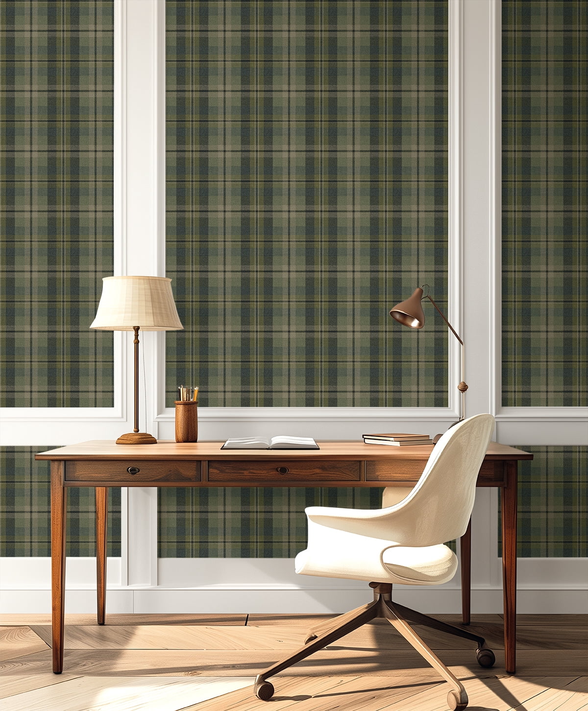Harry & Grace Greenery Thornbury Tailored Plaid Peel and Stick Wallpaper - 20.5 in. W x 18 ft. L Roll