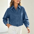 thumbnail image 6 of Tqcoqu Women's Solid Collared Zip Up Denim Jacket Patch Pockets,Drop Shoulder Long Sleeve Cropped Loose Casual Jean Shacket Outerwear for Spring Fall,Blue Women's S-XXL, 6 of 8