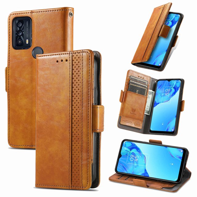 Étui pour TCL 20B, Couverture Portefeuille en Cuir, Étui Folio, Design à Rabat, Fermeture Magnétique - Jaune