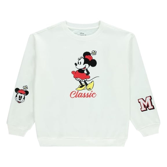 Disney Ladies Mickey Mouse Sweatshirt, Patch & Embroidery Sweatshirt Winter White - M