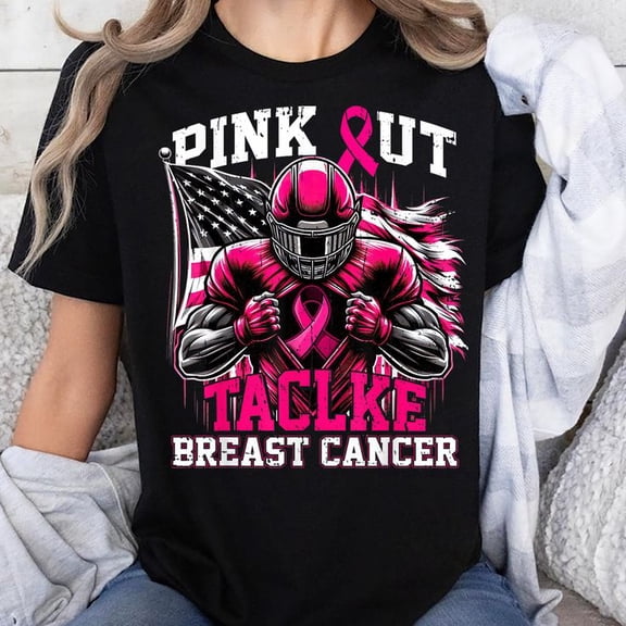 Pink Out Tackle Football Breast Cancer Awareness Men Boys T-Shirt Unisex, Sizes S-5XL - Gategoo