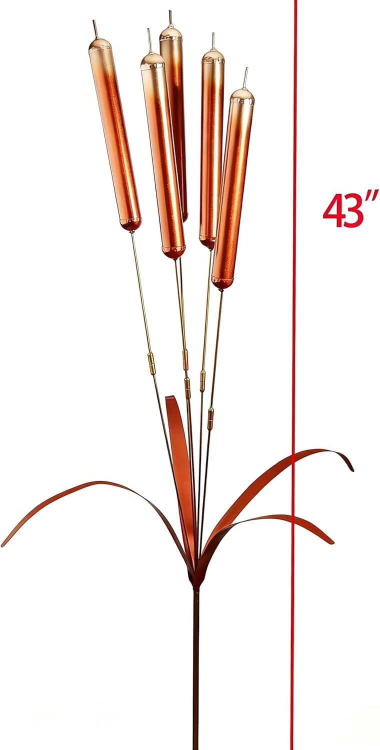 Cattail Wind Chimes Copper Stake, Metal Garden Yard Art Decor