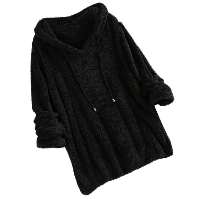 Abrigos de Invierno Para Mujer Abrigo de Piel Sintética Moda Cálido Felpa Cordón Con Capucha Sólido Manga Larga Tops Odeerbi ODB172474