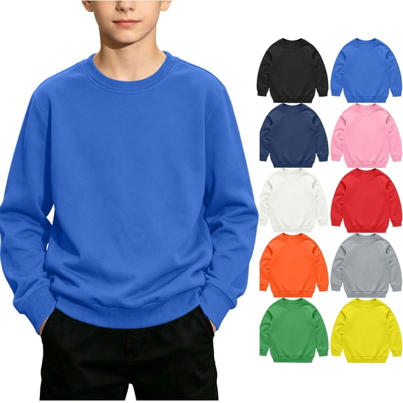 Tsivenald Boys Crew Sweatshirts Long Sleeve Boy Relaxed Soft Kid Teen Pullover Sweaters for Youth Kids(Blue,1-13 Years)
