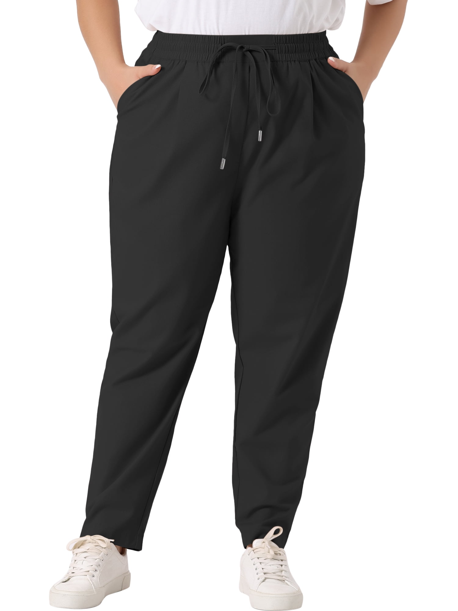 DARING DIVA Women's Plus Straight Leg Elastic Loose Pockets Trousers Black 4X