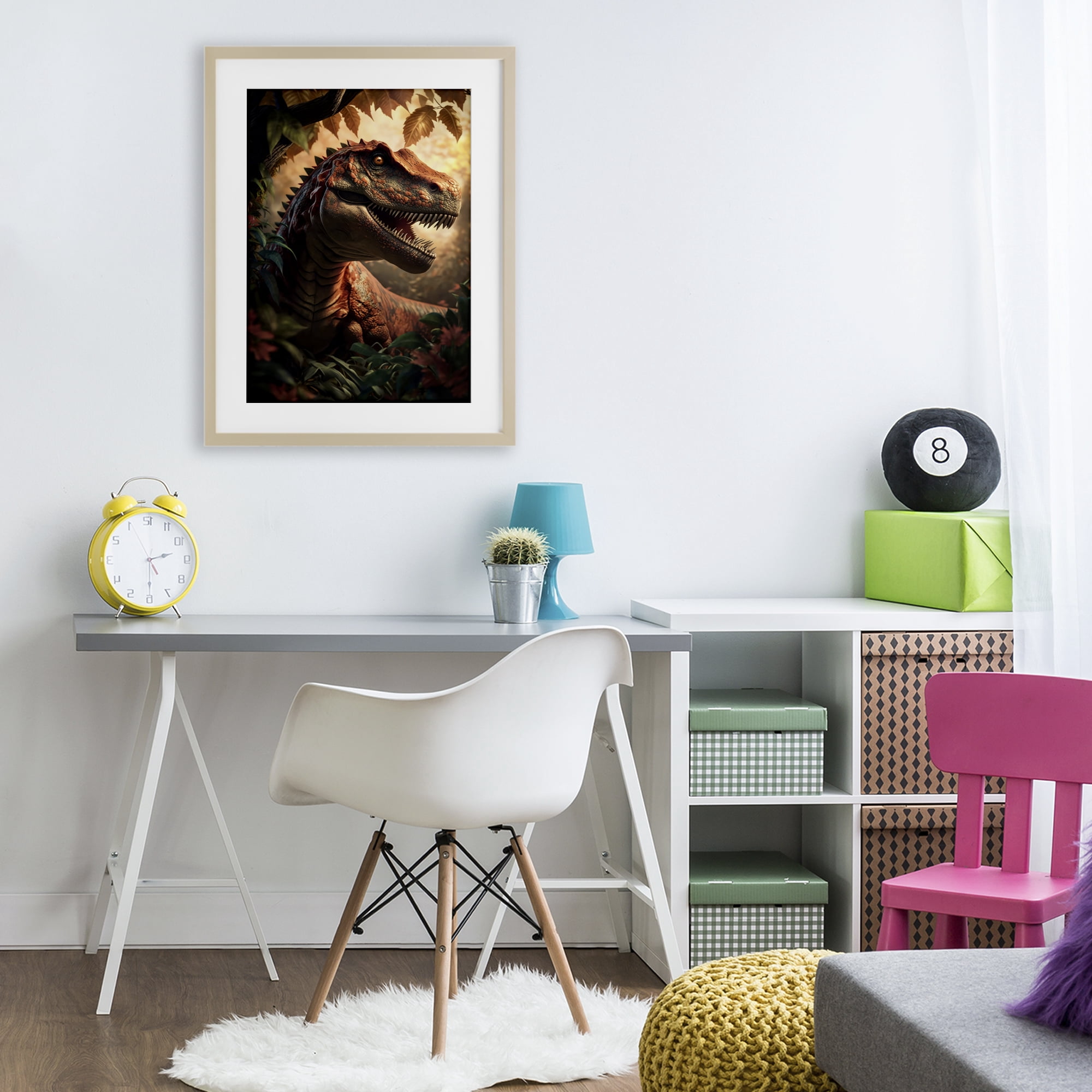 Stupell Industries Jungle Raptor with Ancient Foliage Birch Framed Print Under Glass, design by Creative Studio