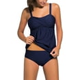 thumbnail image 2 of Women's Solid Ruched Tankini Top Swimsuit with Triangle Briefs, 2 of 6