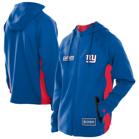 Men's New Era Royal New York Giants Combine Authentic Raglan Scuba Full-Zip Hoodie