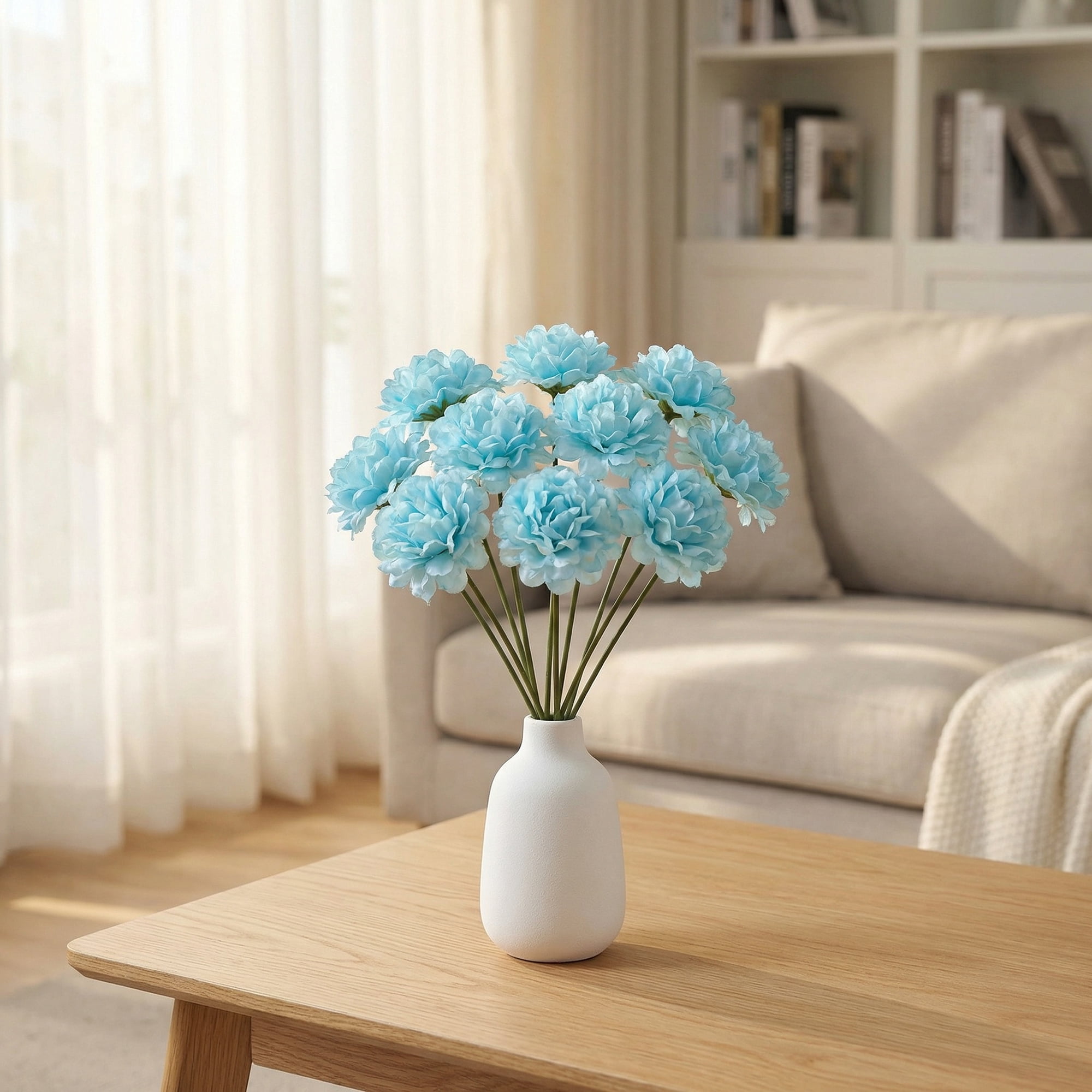 Unique Bargains Artificial Chrysanthemum Silk Mums Bouquets Light Blue 7.1inch