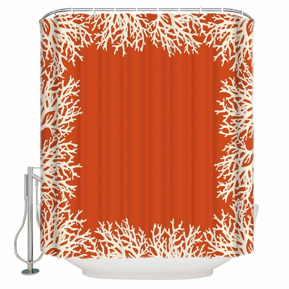 54x78 Inch Shower Curtain Decorative Coastal Coral Bathtub Bath Curtains Fabric Waterproof Bathroom Decor Orange White Ocean Marine Nautical Beach Small Stall Shower Curtain Set with 12 Hooks