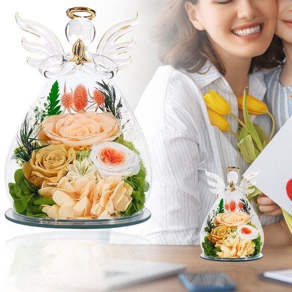 Gifts for Women Preserved Rose Forever Flower in Glass Angel Figurines Fresh Flowers for Delivery Prime Mothers Day Birthday Gifts for Mom Pink Roses for Grandma Sister Wife Her from Daughter