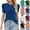 01# Blue, variant on Women's Short Sleeve Summer Top Crewneck Pleated Puff Sleeve Blouse Ribbed Casual Shirts,White S