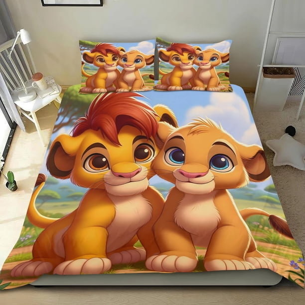 Rey León, Simba Conjunto de sábanas temático, trío de piezas, cómodo y amigable con la piel, diseño único, regalo de decoración para el hogar para familiares, amigos y fans,173cm *218cm