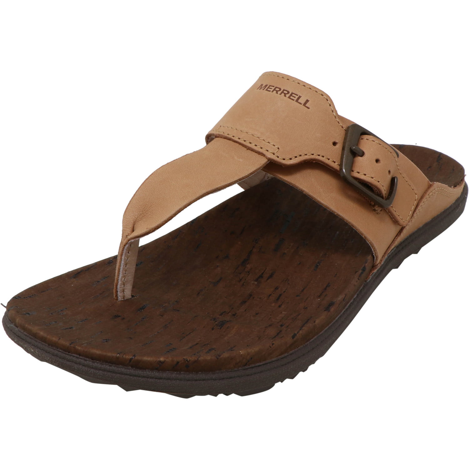 Merrell Women's Around Town Luxe Post Natural Tan Leather Sandal - 10M ...