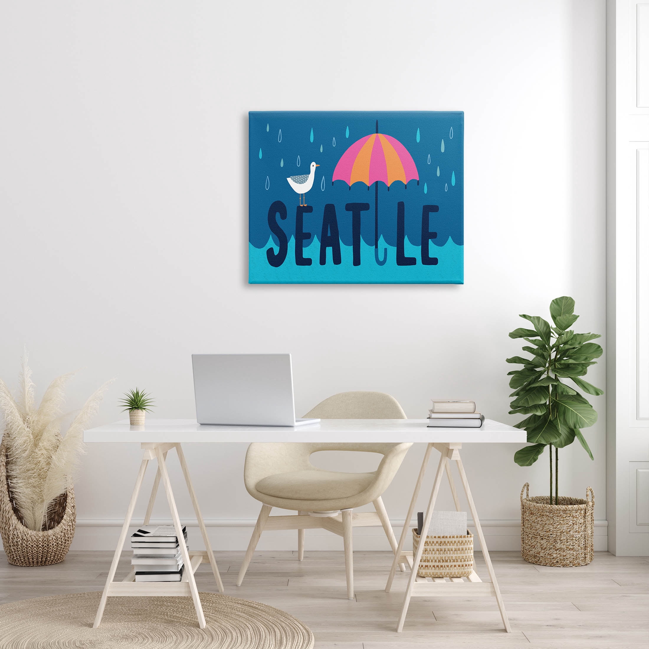 Seattle Raindrops Falling Seagull Animals & Insects Graphic Art Gallery Wrapped Canvas Print Wall Art