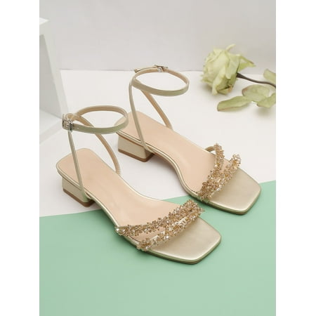 

Bead Decor Chunky Heeled Ankle Strap Sandals Women‘s Footwear