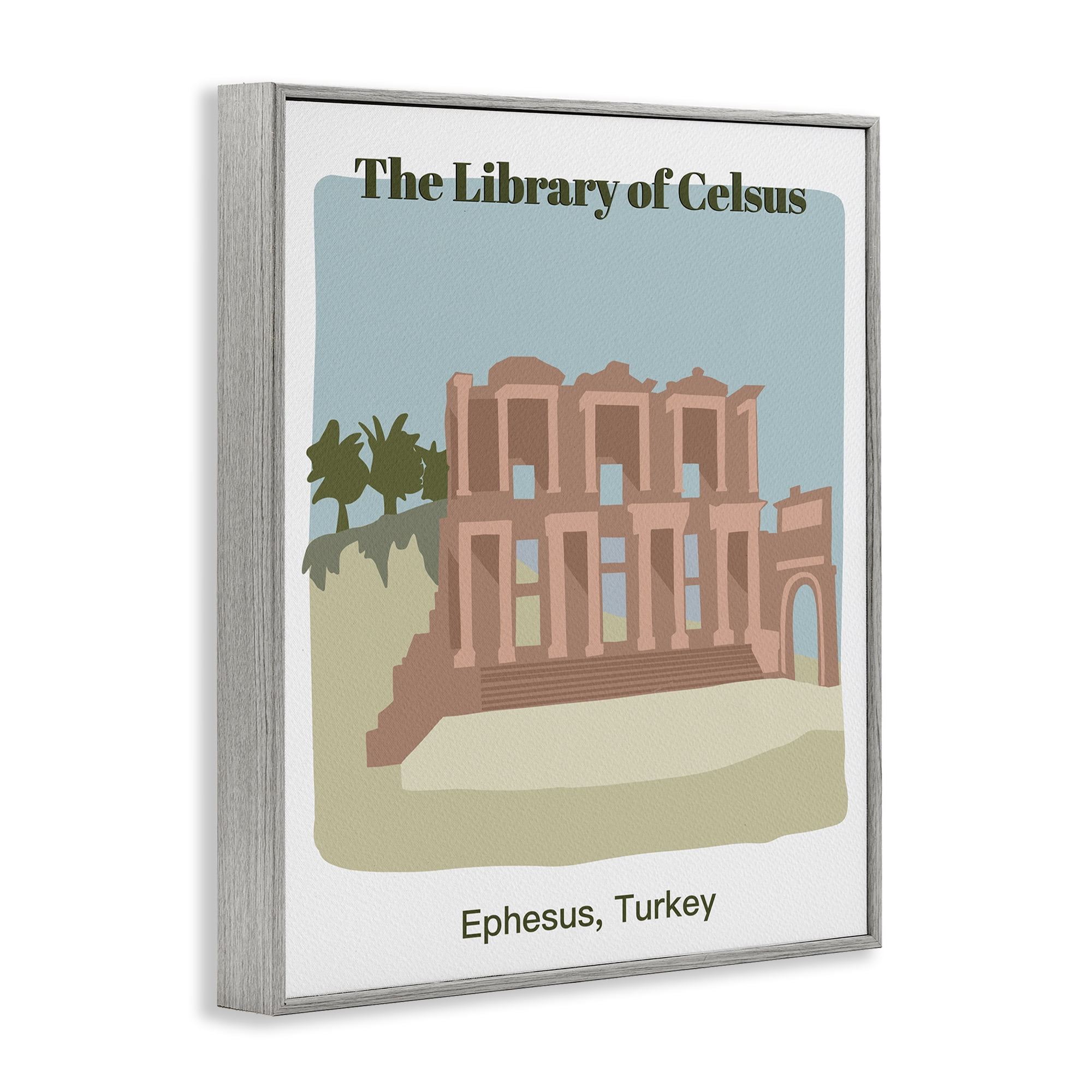 Stupell Industries Library Of Celcus Architecture Town & City Painting Gray Framed Art Print Wall Art, 16 x 20