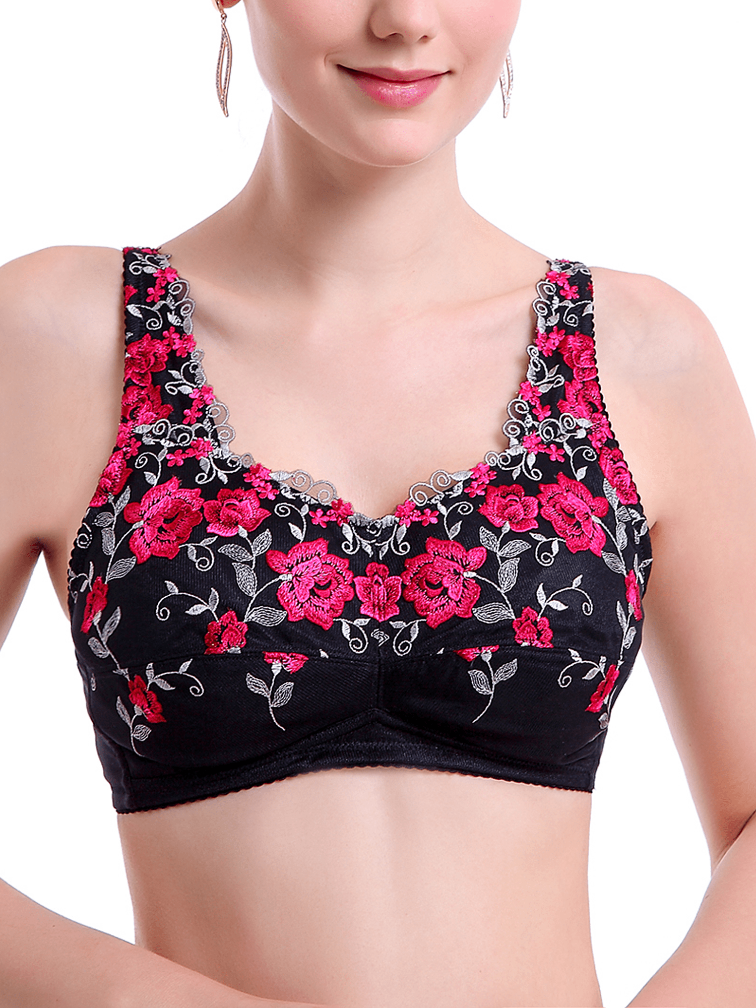 BIMEI Women's Post Surgery Mastectomy Bra with Pockets Surgical Lace Contour with a Full Profile Wire Free Fashion Everyday Bra 8466,Black,42B