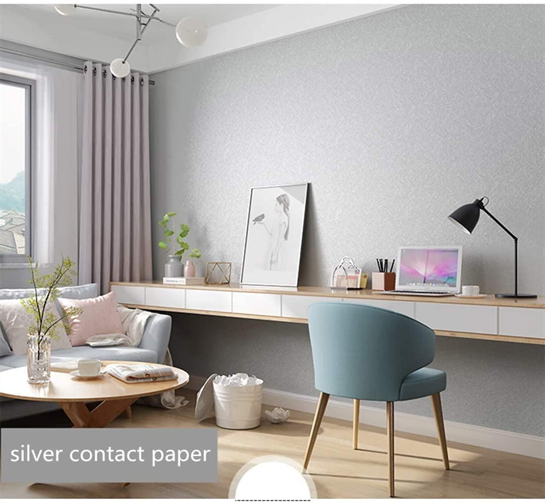 Silver Grey Silk Wallpaper 15.74" x 118" Embossed Self Adhesive Peel and Stick Wallpaper Vinyl Contact Paper for Home Decoration Cabinet Furniture