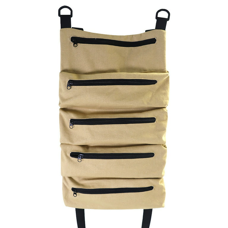 Car Tool Storage Bag, Multi-Purpose Tool Roll Up Bag, 5 Zipper Pocket Design