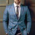 thumbnail image 3 of Joernso Men Suit Coat Formal Business Style Slim Fit Plaid Print Long Sleeve Single Button Closure Mid Length Straight Cardigan Work Office Coat, 3 of 7