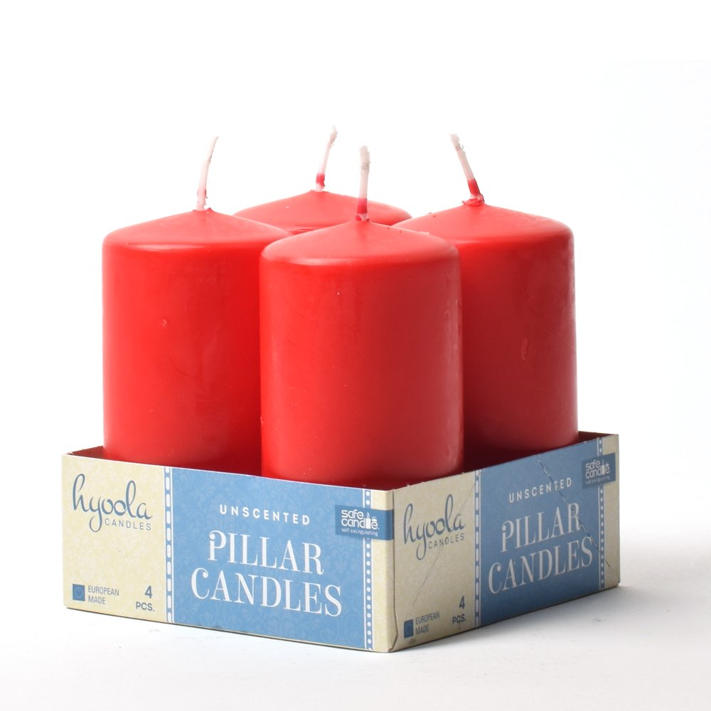Hyoola 2 x 4 inch Small Unscented Pillar Candles Dripless Red Pillars 4