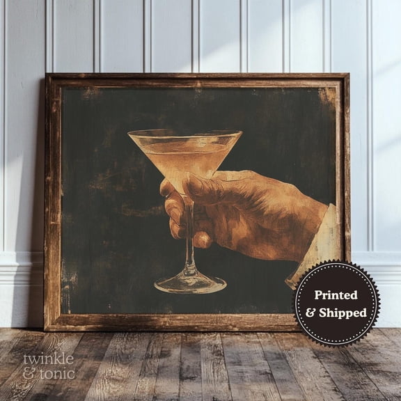 PosterArt Vintage Martini Art Print Rustic Bar Cart Wall Décor Dark Academia Poster Antique Cocktail Home Display, 8x12 UNFRAMED