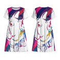 thumbnail image 3 of Bixox Robe d'Été à Manches Courtes pour Femmes Robe Ample Longueur Genou avec Poches-Bouledogue Coloré, 3 of 7