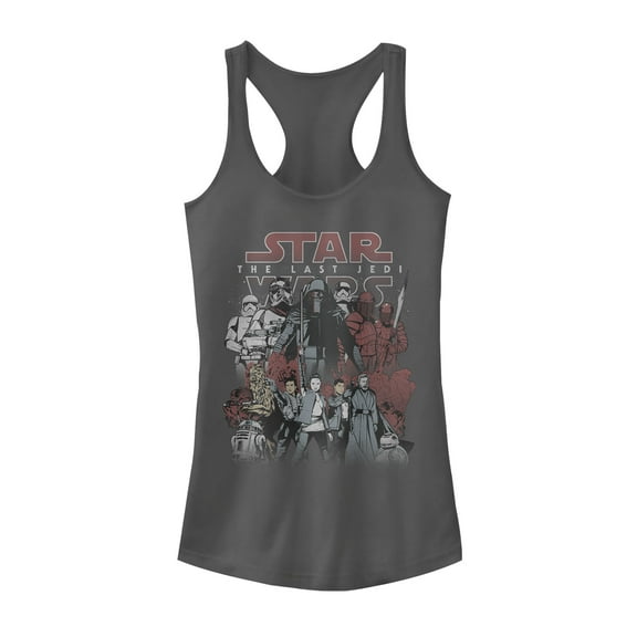 Junior's Star Wars The Last Jedi Group Shot Racerback Tank Top Charcoal 2X Large