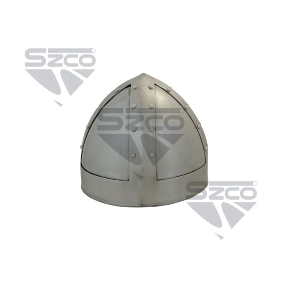SZCO Norman Helmet Full-Size 18-Gauge Carbon Steel Silver Finish with Inner Liner Cap & Adjustable Strap