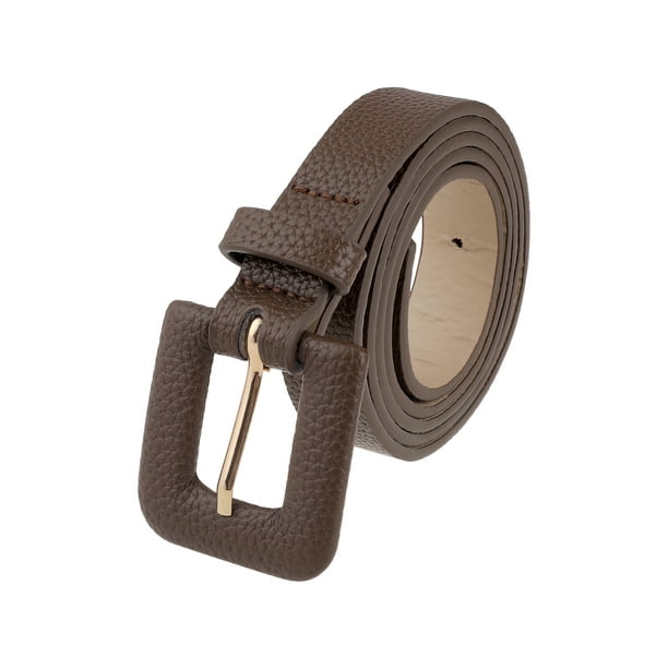 Cinturones Texturizados para Mujeres INSPIRE CHIC de 0.8" de Ancho, Cinturón de Cuero Sintético de Moda Casual para Jeans, Pantalones, Vestidos 44.1x0.8" (LxA) Café