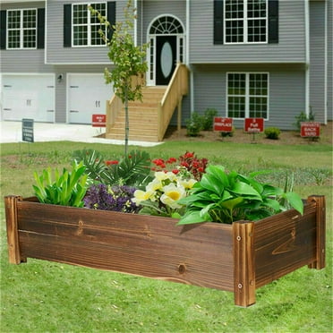 Wisfor Large Raised Garden Bed Pine Wood Planter Box for Outdoor Vegetables Flowers, 26x13x6 inch