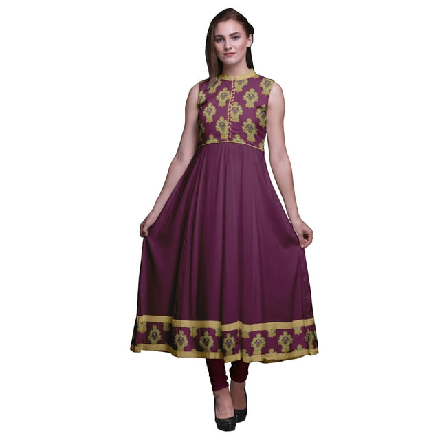 Bimba Robe Anarkali en Damas Magenta Foncé pour Femmes, Kurti Imprimée Ethnique Indienne, Longue Kurta, Robe de Soirée, Très Grand
