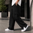 thumbnail image 5 of Glisme Pants For Men High Waist Straight Leg Loose Fit Solid Color Slacks Basic Clothes 2Xl Black, 5 of 8