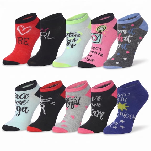 Tipi Toe Women's Playful Pattern Ankle Socks - Mega Value Pack (10 Pairs)