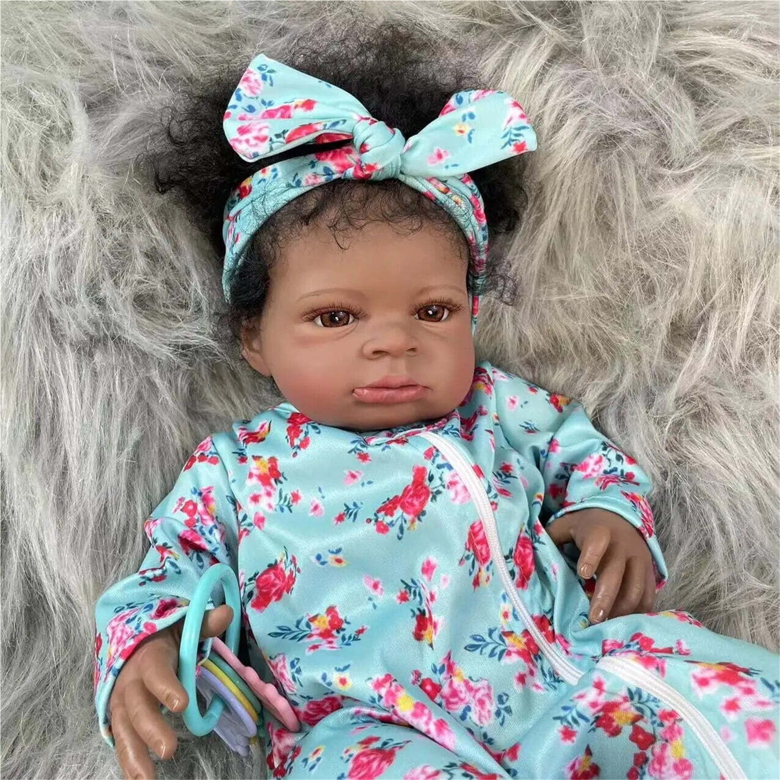 20Inch African American Doll Black Skin Reborn Baby Finished Newborn With Rooted Hair Handmade Toy Gift For Girls XUYAOYGY
