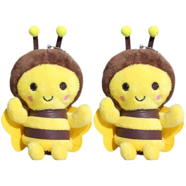 2Pcs Cartoon Bee Keychain Plush Key Chain Yellow Bee Shape For Backpack