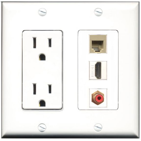 RiteAV - 15 Amp Power Outlet 1 Port HDMI 1 Port RCA Red 1 Port Phone Beige Decorative Wall Plate