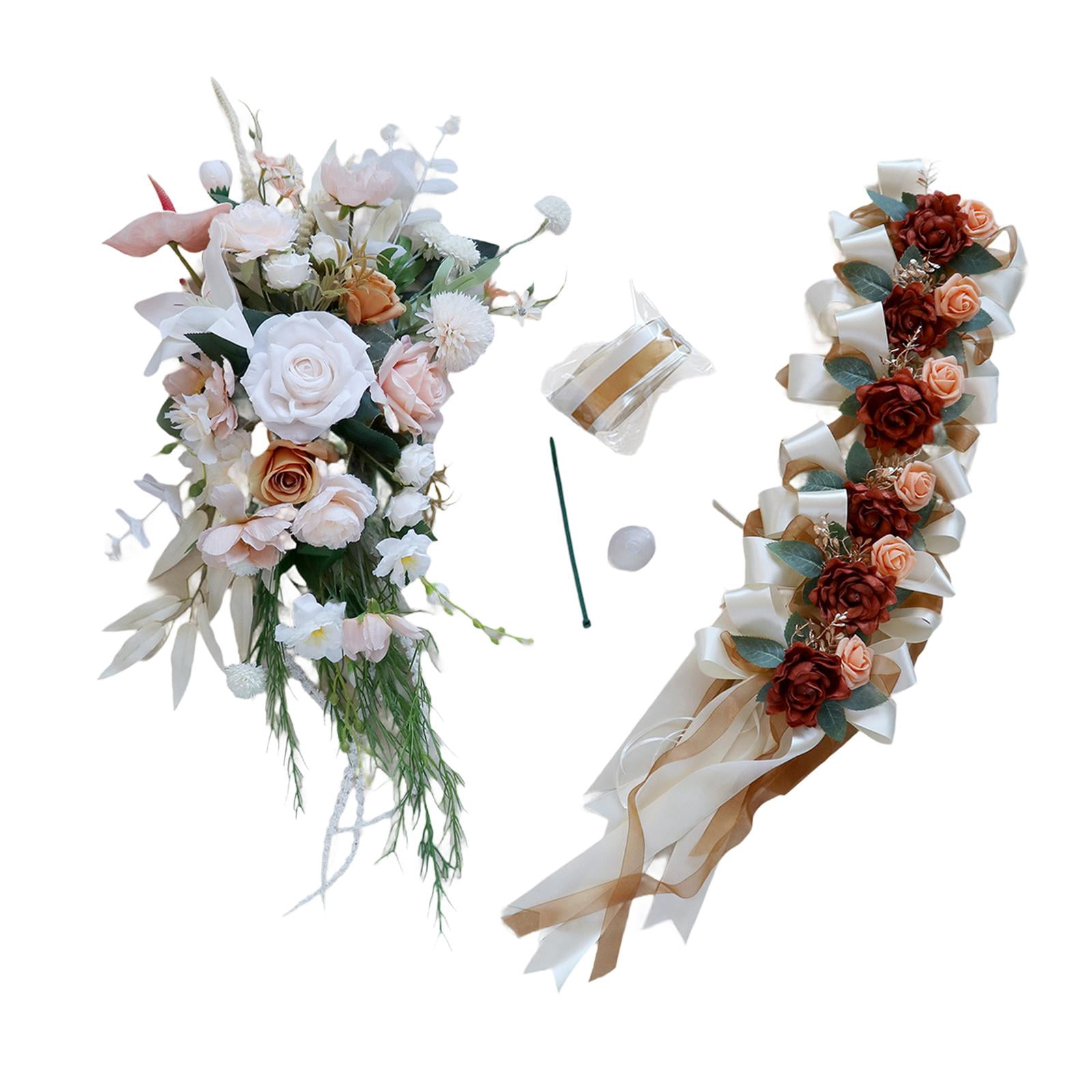 Tachiuwa Wedding Car Decoration Set Artificial Flowers Easy Installation Elegant Wedding Car Ribbons and Bows for Ceremony Accessories Pink