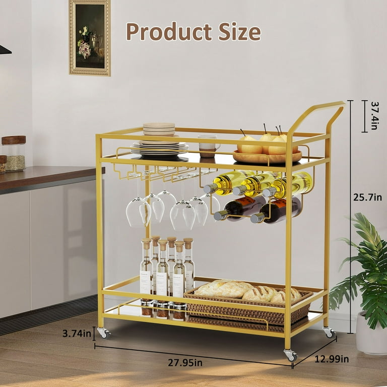 Rack Fitzgerald Bar Cart with Matte Gold deals Metal Finish, 2-Tiers