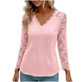 thumbnail image 1 of Encaje Manga Larga Tops para las Mujeres Más Tamaño V-Cuello Sólido Casual Blusa, Suave Suéter de Poliéster, Primavera de Uso Diario, 1 of 9