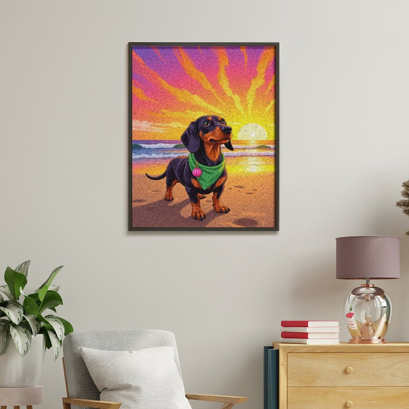 Paint by Numbers Kit for Adults, Dachshund Sunset Beach Scene Paint by Numbers, Easy Paint by Numbers Kit for Adults Beginner, DIY Adult Paint by Number Kits on Canvas, 12x16in Home Decor